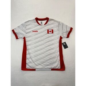 Striker Canada Soccer Jersey Mens Large White Red Grey Striped Canada Flag NWT